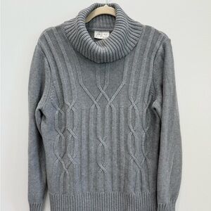 Gray Cable Knit Turtleneck Sweater